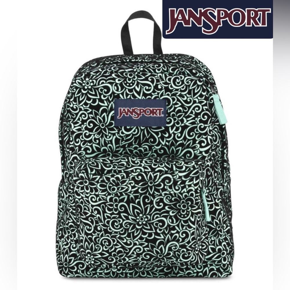 Jansport Teal and Black Floral Backpack